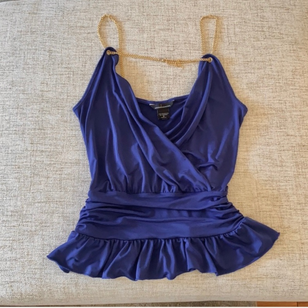 🪞New VS silky front cowl neck chain strap dressy top by victorias secret cobalt
